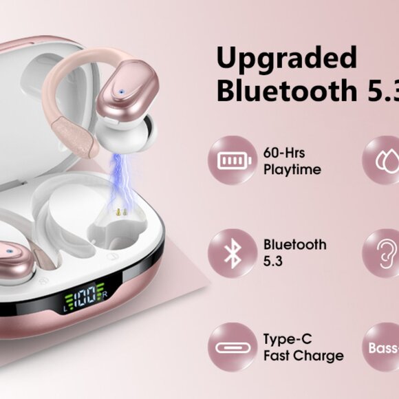 Wireless Over-Ear Bluetooth Earbuds Rose - Picture 8 of 9